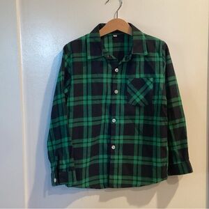 Kids Green Plaid Button-Down Shirt with Chest Pocket
